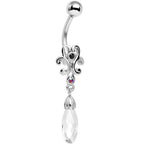 Black Aurora Clear Gem Filigree Drop Dangle Belly Ring