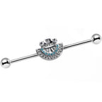 14G Blue Zircon Gem Aztec Tribal Fan industrial Barbell 38mm