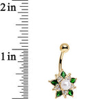 Clear Green Gem White Orb Gold Anodized Holiday Flower Belly Ring