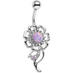 Pink Faux Opal Drop of Dalliance Framework Flower Belly Ring