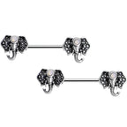 14G 9/16 White Faux Opal Elegant Elephant Nipple Ring Set