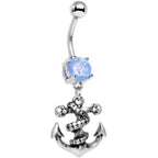 Light Blue Faux Opal Pirate Skull Nautical Anchor Dangle Belly Ring