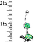 Green Faux Opal Traipsing Turtle Dangle Belly Ring