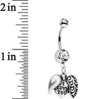 Clear Gem Paisley Love Locket Heart Dangle Belly Ring