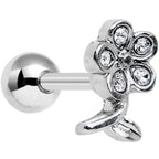 16G 1/4 Clear Gem Petal Flower Left Ear Cartilage Earring