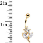Clear Gem Gold Plated Leafy Flower Belly Ring