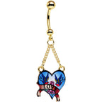 Gold Anodized Steel Blue Tattoo Flash Love Heart Dangle Belly Ring