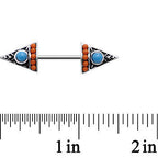 14G 9/16 Blue and Orange Artistic Deco Arrowhead Nipple Ring Set