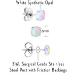 White Synthetic Opal Stainless Steel Post Stud Earring Pack Set of 3