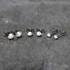 White Synthetic Opal Stainless Steel Post Stud Earring Pack Set of 3