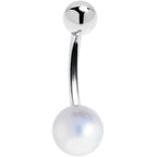 16G Solid 14K White Gold Synthetic Pearl Belly Ring
