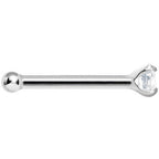 20G Solid 14K White Gold 2mm Cubic Zirconia Nose Stud Ring