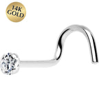 Solid 14K White Gold 2mm Cubic Zirconia SOLITAIRE Nose Ring