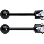 16G 3/8 Clear Gem Black Anodized Titanium Cartilage Tragus Earring 2 Pack Set