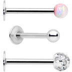 16G 3/8 White Faux Opal Ball Labret Monroe Tragus 3 Pack Set