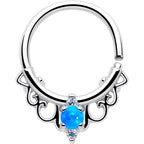16G 3/8 Blue Synthetic Opal Filigree Seamless Circular Ring