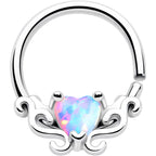 16G 5/16 White Synthetic Opal Bold Heart Seamless Circular Ring