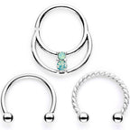 16G 3/8 Teal Faux Opal Twisted Horseshoe Closure Ring Set