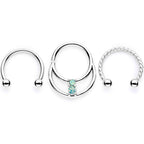 16G 3/8 Teal Faux Opal Twisted Horseshoe Closure Ring Set