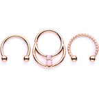 16G 3/8 Pink Faux Opal Rose Gold Tone Horseshoe Closure Ring Set