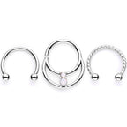 16G 3/8 White Faux Opal Twisted Horseshoe Closure Ring Set