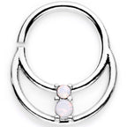 16G 3/8 White Faux Opal Twisted Horseshoe Closure Ring Set