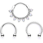 16G 3/8 White Faux Opal Twisted Hoseshoe and Clicker Set of 3