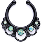 16G Teal Faux Opal Black Anodized Twisted Horseshoe Clip On Fake Septum Ring Set