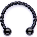 16G Teal Faux Opal Black Anodized Twisted Horseshoe Clip On Fake Septum Ring Set