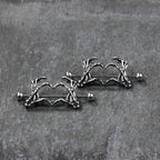 1 1/2 Skeleton Hand Heart Nipple Barbell Shield Set