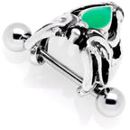 16G 1/2 Green Accented Abstract Butterfly Cuff Cartilage Earring