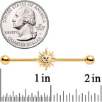 14G Gold Tone Happy Sun Industrial Barbell  38mm