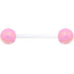 Flexible Acrylic Iridescent Pink Disco Ball Barbell Tongue Ring