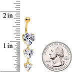 Clear Heart CZ Gem Gold Tone Triplet Heart Dangle Belly Ring