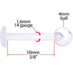 14G 3/8 Clear Flexible Bioplast Labret Monroe Retainer