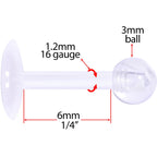 16G 1/4 Clear Flexible Bioplast Labret Monroe Tragus Retainer