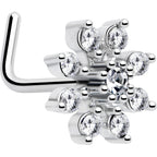 20G 1/4 Clear CZ Gem Flower L Shaped Nose Ring