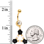 Gold Tone Black Triple Flower Triangle Dangle Belly Ring