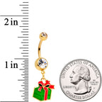 Clear Gem Gold Tone Green Red Happy Holiday Gift Dangle Belly Ring
