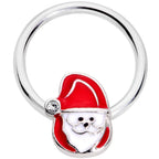 16G 3/8 Clear Gem Happy Santa BCR Captive Ring