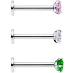 16G 3/8 Pink Aurora Green Round CZ Gem Labret Tragus Set of 3