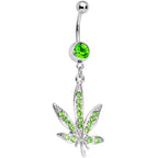 Green Gem 420 Somewhere Marijuana Dangle Belly Ring