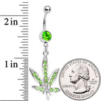 Green Gem 420 Somewhere Marijuana Dangle Belly Ring