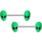 14G 9/16 Green Glow in the Dark Aliens Barbell Nipple Ring Set