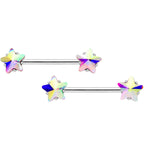 14G 9/16 1/2 Aurora Star Gem BCR Barbell Nipple Ring Set