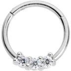 16G 3/8 Clear CZ Gem Trio Hinged Segment Ring