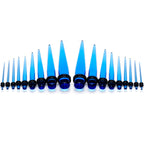 14 to 00G Light Blue Acrylic Straight Taper 18 Piece Stretching Kit