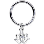 16G 3/8 Clear CZ Gem Lotus Flower Dangle Hinged Segment Ring