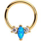 16G 3/8 Blue Synthetic Opal Glamour Gold Tone Hinged Segment Ring