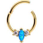 16G 3/8 Blue Synthetic Opal Glamour Gold Tone Hinged Segment Ring